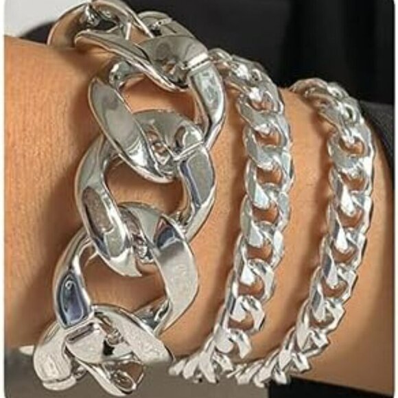 Jewelry - Boho Layered Chunky Bracelets Fashion Layered Link Chain Bracelets Set Adjustabl
